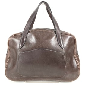 HERMES Vintage Doha Mini Boston Bag, Brown Leather Handbag, Dark for Men and Women