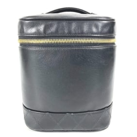 CHANEL CC Coco Mark Logo Picolore Vanity Bag Pouch Box Handbag Leather Women's Black