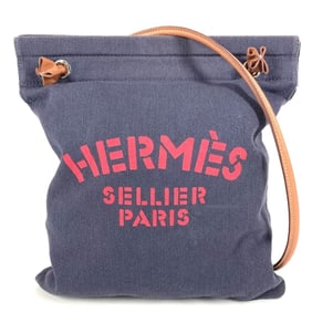 HERMES Aline MM Logo Shoulder Bag, Toile Chevron Leather, Men's/Women's, Blue Indigo/Navy