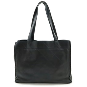 CHANEL BOUTIQUE Boutique Tag Tote Bag Shoulder Plaid Lambskin Leather Black
