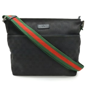 GUCCI GG Canvas Sherry Line Web Shoulder Bag in Black Leather 189751