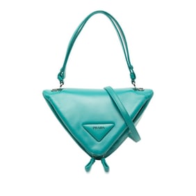 Prada Triangle Handbag/Shoulder Bag, 2-Way, 1BA315, Blue-Green Padded Nappa Leather, Women's, PRADA