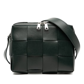 Bottega Veneta Maxi Intrecciato Cassette Crossbody Shoulder Bag/Camera Bag in Dark Green Leather for