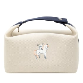 Hermès Brid a Black GM Cabriole Handbag, Beige and Navy Cotton, Women's, HERMES