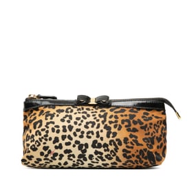 Salvatore Ferragamo Vara Ribbon Leopard Print Pouch in Brown and Black Nylon Leather for Women
