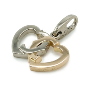 Cartier Double Heart Pendant Top Head Charm 18K White Gold PG Pink