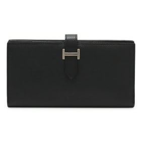 HERMES Bearn Soufflet Bi-fold Long Wallet in Black Epsom Leather with K Stamp