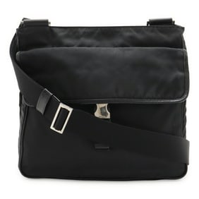 PRADA Triangle Shoulder Bag in Nylon and Leather (Black) VA0269