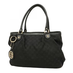 Gucci GG Canvas Handbag 296835 Black Champagne Women's