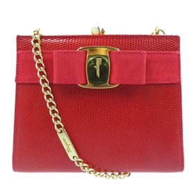 Excellent condition Salvatore Ferragamo Vara Ribbon embossed lizard red shoulder bag 223354 with