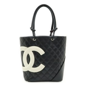 CHANEL Cambon Medium Tote Shoulder Bag in Soft Calfskin Leather, Black and White, A25167