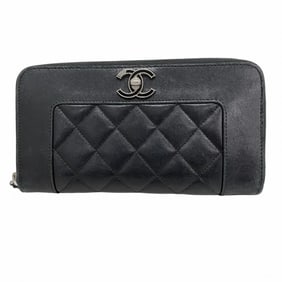 Chanel Mademoiselle Long Wallet, Lambskin, Black, Women's