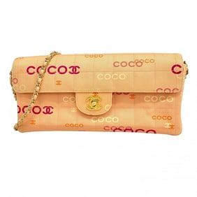 Chanel Chocobar Shoulder Bag with Chain Canvas Pink Women's