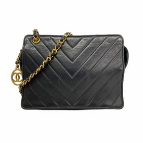 Chanel Shoulder Bag, V-Stitch Chain Lambskin, Black, Women's