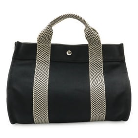 HERMES Cannes PM Tote Bag Handbag Canvas Black Ivory