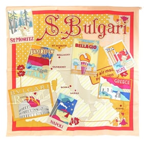 BVLGARI Scarf, Beige, Multicolor, 100% Silk, Large, Women's,