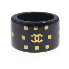 CHANEL Ring, Black Plastic, 01A, 2001 Model, Size 13, US6, Coco Mark, Women's,