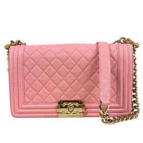 Chanel Boy Shoulder Bag, Caviar Skin, A67086, Pink, Women's, Pre-owned, with Chain
