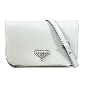Pre-owned Prada Saffiano Leather Shoulder Bag, 2VD061, White, Men's/Women's