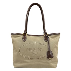Pre-owned Prada logo jacquard tote bag in canvas (1BG159) beige. Women's.