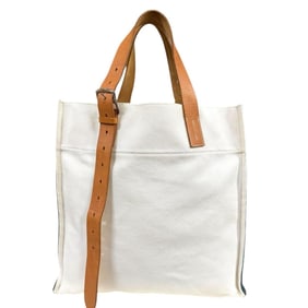 Hermès Shopping Tote Etrivière Shoulder Bag, Canvas, White, Men's/Women's, Pre-owned HERMES