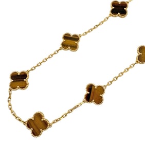 Van Cleef & Arpels Vintage Alhambra Necklace, 18k Gold Tiger's Eye, Women's, Pre-owned, 10 Motifs
