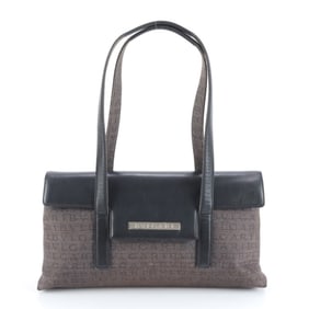 Bvlgari Logomania Leather Canvas Shoulder Bag Tote Handbag Black Women's