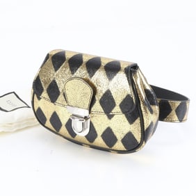 Gucci 605112 Leather Body Bag/Waist Pouch/Shoulder Bag in Gold and Black for Women