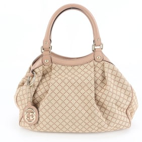 Gucci Diamante Sukey 211944 Leather Tote Bag, Shoulder Handbag, Beige, Women's