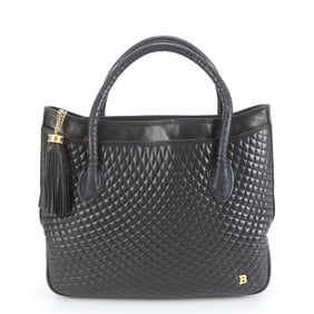 Bally quilted tassel leather handbag tote in black for women