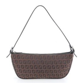 Fendi Zucchino Leather and Canvas Shoulder Bag, Brown, Women's