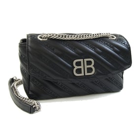 Balenciaga BB Round Shoulder Bag 501631 Black Leather Chain for Women