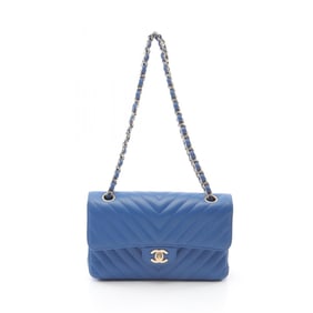 CHANEL Chevron V-stitch W-flap shoulder bag Lambskin (sheepskin) Women's Blue