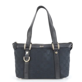 Gucci GG Canvas Abbey 141471 Leather Tote Bag Shoulder Handbag Black Women's