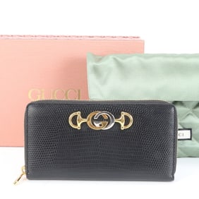 Gucci Zumi Embossed Leather Long Wallet 570661 Women's Round Zipper