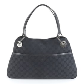 Gucci GG Canvas 121023 Leather Tote Bag Shoulder Handbag Black Women's