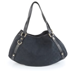 Gucci GG Canvas Abbey 130736 Leather Tote Bag Shoulder Handbag Black Women's