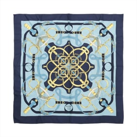 Hermes Hermès Carré 90 Eperon d'or Golden Spur Blue Scarf/Muffler Stole Silk Women's