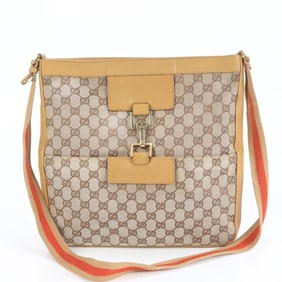 Gucci GG Canvas 001 4094 Leather Messenger Shoulder Bag in Brown with Gold Hardware for Men