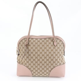 Gucci 323673 Leather Canvas Tote Bag Shoulder Handbag Women's