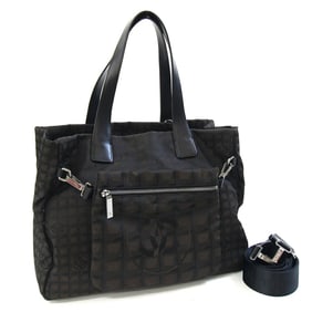 Chanel New Travel Line Tote Bag A26156 Brown Nylon Canvas Leather Shoulder for Women