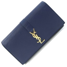 Saint Laurent Bi-fold Long Wallet 414567 Navy Leather YSL Women's SAINT LAURENT
