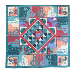 BVLGARI Scarf, Green, 100% Silk, Stole, Women's