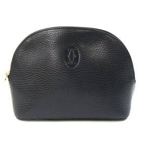 Cartier Must de Black Leather Makeup Pouch, Old Model, Women's