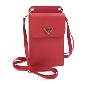 Prada Shoulder Bag 2ZH068 Red Leather Smartphone with Case, Pochette, Red, Women's, PRADA