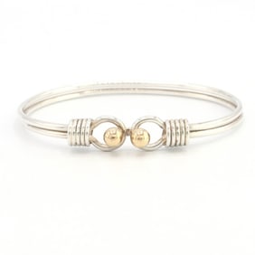 Tiffany & Co. Double Hook Eye Bangle, Sterling Silver 925, 750, and Yellow Gold, Women's, TIFFANY