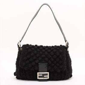 Fendi Mamma Bucket Wool and Leather One-Shoulder Bag, Black, FF Hardware, Women's