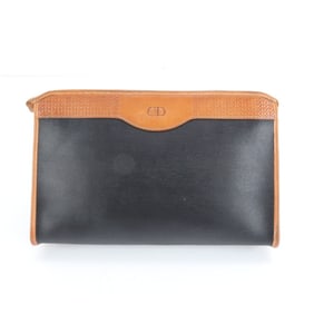 Christian Dior Leather Clutch Bag Handbag Black Women's