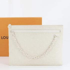 Louis Vuitton Taurillon Monogram Pochette Blanc M67462 Leather Clutch Bag for Men