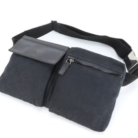 Gucci GG Canvas 28566 Leather 2-Way Body Bag/Waist Pouch/Shoulder Bag, Black, Men's